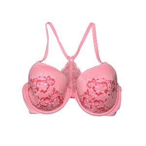 Victorias Secret pink lace racerback demi bra womens 34DD coquette ethereal‎